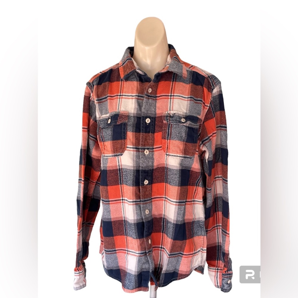 American Eagle Outfitters women’s orange & blue plaid button down medium